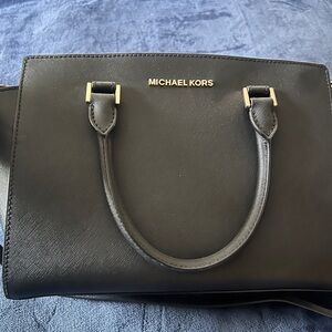 Michael Kors Black Saffiano Leather Satchel with Gold Hardware